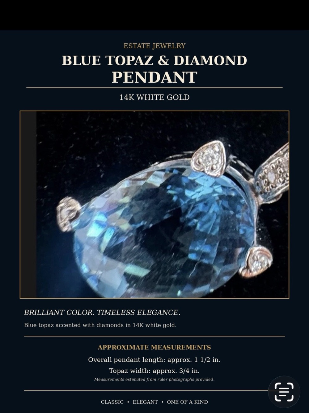 Blue Topaz & Diamond Pendant Necklace in 14K White Gold